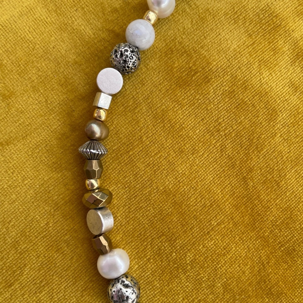 Quartz Drop Beaded Pearl Gold Silver Toggle Clasp Necklace Choker 15” - Picture 4 of 4